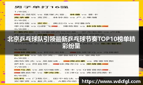 北京乒乓球队引领最新乒乓球节奏TOP10榜单精彩纷呈